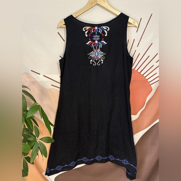 Johnny Was Black Colorful Embroidered Sleeveless Dress Size M Boho - Picture 7 of 10